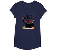 I Work Hard for The Kitty - Humour Amoureux des Chats T-Shirt, Fille, Bleu Marine, XS