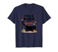 I Work Hard for The Kitty - Humour Amoureux des Chats T-Shirt, Homme, Bleu Marine, M