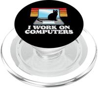 I Work on Computers Distracting Cat on Laptop Funny Retro PopSockets PopGrip pour MagSafe