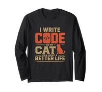 I Write Code So My Cat Can Have a Better Life Funny Geek Manche Longue