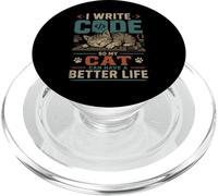 I Write Code So My Cat Can Have a Better Life Funny Geek PopSockets PopGrip pour MagSafe