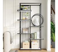 I0I&I0I Étagère en métal 100 x 30 x 180 cm - Bibliothèque moderne avec 6 niveaux, structure géométrique, tube en acier solide, étagère à plusieurs étages, MDF, décoration de salon, bureau, montage