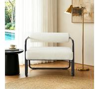 I0I&I0I Fauteuil de salon moderne avec housse en velours côtelé, fauteuil rembourré confortable avec structure en métal pour salon, chambre à coucher et bureau (beige + velours côtelé + moderne)