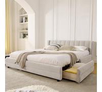 I0I&I0I Lit capitonné, 90 x 200 cm, beige, avec housse en chenille, lit simple, compartiments de rangement et port de charge USB, pour enfants et invités, beige + chenille + 160 x 200 cm