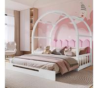 I0I&I0I Lit de toit bombé extensible, peu encombrant, adapté aux enfants et élégant (blanc + rose)