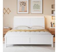 I0I&I0I Lit double 140 x 200 cm en pin et MDF avec bandes lumineuses LED, espace de rangement avec porte rabattable, étagère ouverte, lumière ambiante jaune chaud, lit plat pour adultes et adolescents