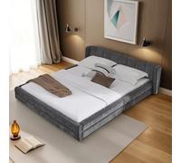 I0I&I0I Lit simple capitonné en tissu chenille beige avec dossier rembourré - Cadre de lit doux pour la peau - Pour chambre d'enfant, chambre d'adolescent, chambre d'amis, sans matelas (gris foncé +