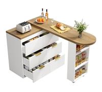 I0I&I0I Table de bar avec 6 tiroirs en rotin PE - Portes pivotantes - Sécurité anti-basculement - Grand espace de rangement - Idéal comme table de bistrot pour le salon, la cuisine (blanc + MDF +