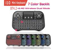I10 i8 Mini clavier sans fil double Mode BT4.2 2.4G Air Mouse rétro-éclairé 7 couleurs pavé tactile pour Android TV Box Stick PC Pad projecteur French