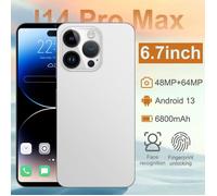I14 ProMax 6.7in Téléphone Intelligent, Ten Core 2G 5G WiFi, 4GB+64GB, 8MP+16MP, 7000mAh Android 11.0 Blanc