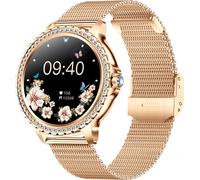 I58 Montre intelligente de 1,32 pouce, montre Bluetooth, étanche IP67, applicable à iOS 7.1/Android 4.4, cadre doré, bracelet milanais en acier doré