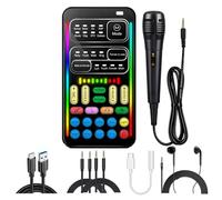 I9 Kit de carte son tout-en-un changeur de voix avec micro, écouteurs et adaptateur de type C, masque vocal en temps réel à 16 effets pour jeux/streaming/farces/podcast, pour TikTok/YouTube/PC/PS5