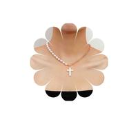 Iaceble Collier ras du cou bohème avec pendentif croix blanche - Collier rétro avec perles - Collier punk pour femme