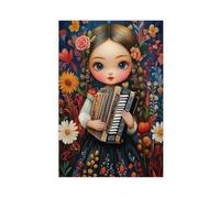 IADNG Impression sur toile représentant une poupée roumaine avec accordéon (2) pour décoration de chambre à coucher, cadeau 30 x 45 cm