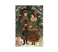 IADNG Poster sur toile représentant un couple folklorique russe en robe traditionnelle - Décoration de chambre à coucher - 20 x 30 cm