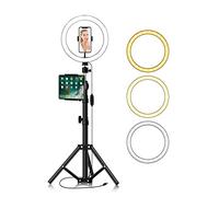 Iadong 10" LED Lumière Anneau avec Trépied Réglable, 3 Mode d'éclairage et 11 Niveaux de Luminosité Lampe Annulaire Lumineux à Selfie pour Tablette Téléphone Caméra Maquillage Youtube Vidéo