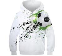IAEXFGHJZ Football Enfants Ado Fille Garçons 3D Imprimé Dinosaure Hoodie Painted Football Riche et coloré Football De Longues Poches À Cordon Dessin Animé pour Les Enfants 5-16 Ans 9-11Y