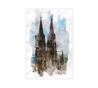 IAGHRT Poster sur toile aquarelle de la cathédrale de Cologne - Décoration de chambre à coucher, bureau, chambre - Cadeau 30 x 45 cm