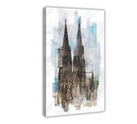 IAGHRT Poster sur toile aquarelle de la cathédrale de Cologne - Décoration de chambre à coucher, bureau, chambre à coucher, cadeau (40 x 60 cm)