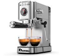 IAGREEA Machine à expresso professionnelle 20 bars avec manomètre, buse vapeur et plateau chauffe-tasses, machine à café à simple/double dose, réservoir d'eau amovible de 1,1 L, machine à café compact