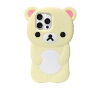 IAIYOXI Coque en silicone souple pour iPhone 15, motif ours en peluche 3D dessin animé, coque de protection adorable et tendance, coque kawaii pour femmes, filles, enfants, jaune