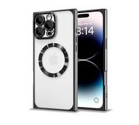 IAIYOXI Coque rectangulaire magnétique transparente pour iPhone 15 Plus, [compatible avec MagSafe], coque de téléphone plaquée souple avec protection complète de l'objectif d'appareil photo, coque