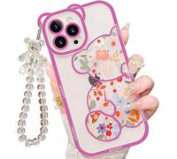 IAIYOXI Jolie coque transparente avec protecteur d’appareil photo et élégante dragonne, style féminin, pour iPhone X, motif mignon avec ourson et fleurs, violet