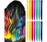 IAMERUI Multi Color Party Highlights Cheveux Raides Coloré Clip en Multi Couleur Extensions de Cheveux Synthétiques Résistant à la Chaleur Long Pièce de Cheveux 14 Pcs (Couleur Arc-en-Ciel)