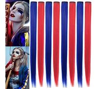 IAMERUI Multi-Colors Hair Extensions Party Highlights Clip droit dans/sur les mèches de cheveux colorées Postiches synthétiques 8 PCS (Bleu Rouge)
