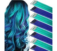 IAMERUI Multicolors Party met en évidence les cheveux raides Clip coloré dans les extensions de cheveux synthétiques en plusieurs couleurs Postiche long résistant à la chaleur 8PCS (Bleu sarcelle)