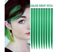 IAMERUI Multicolors Party met en évidence les cheveux raides Clip coloré dans les extensions de cheveux synthétiques en plusieurs couleurs Postiche long résistant à la chaleur 9PCS (Vert)