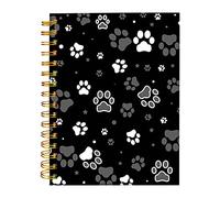 iampanda Carnet à spirale, reliure à double spirale solide avec papier de qualité supérieure pour fille et femme, 60 feuilles A5 lignées, parfait pour l'école, le bureau, la maison, cadeau noir et gris, patte de chien, étoile