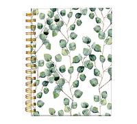 iampanda Carnet de notes à spirale, motif floral, reliure solide à double spirale avec papier de qualité supérieure pour fille et femme, 60 feuilles A5, ligné, parfait pour l'école, le bureau, la maison, cadeaux à la maison, branches de feuilles vertes