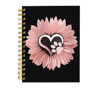 iampanda Carnet de notes à spirale, reliure solide à double spirale avec papier de qualité supérieure pour fille et femme, 60 feuilles A5, lignées, parfait pour l'école, le bureau, la maison, cadeaux de tournesol, fleurs roses et pattes de chien