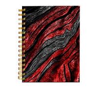 iampanda Carnet de notes à spirale, reliure solide à double spirale avec papier de qualité supérieure pour fille et femme, bois noir et rouge, 60 feuilles A5, ligné, parfait pour l'école, le bureau, la maison, cadeau de la maison, grain de bois classique