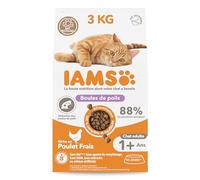 IAMS Advanced Nutrition - Croquettes Chats Adultes et Séniors Anti-Boules de Poils - 100% Complètes et équilibrées - Au poulet frais - Sans OGM Colorants Arômes Artificiels - Sac refermable de 3 kg