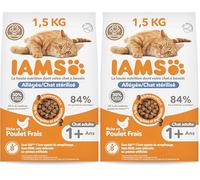 IAMS Advanced Nutrition - Croquettes Allégées - Adaptées aux Chats Stérilisés - Complètes équilibrées - Favorise le contrôle du poids - Au poulet frais - Sans OGM colorants arômes artificiels - 1,5 kg