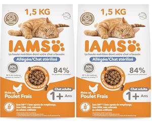 IAMS Advanced Nutrition - Croquettes Allégées - Adaptées aux Chats Stérilisés - Complètes équilibrées - Favorise le contrôle du poids - Au poulet frais - Sans OGM colorants arômes artificiels - 1,5 kg
