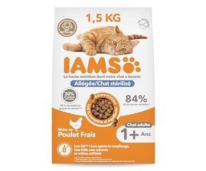 IAMS Advanced Nutrition - Croquettes Allégées - Adaptées aux Chats Stérilisés - Complètes équilibrées - Favorise le Contrôle du poids - Au poulet frais - Sans OGM Colorants Arômes Artificiels - 1,5 kg
