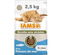 IAMS Advanced Nutrition - Croquettes sans Céréales pour Chat Adulte - 100% Complètes et équilibrées - Au Poisson de Mer - sans OGM Colorants Arômes Artificiels - Sac refermable de 2,5kg