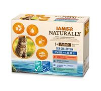 IAMS Naturally - Nourriture Humide pour Chat Stérilisé ou non 12 sachets fraicheurs pour 4 Pâtées Mer en sauce - SANS SUCRE AJOUTE, OGM, protéines végétales, colorant, arôme artificiel - 12 x 85g
