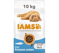 IAMS Advanced Nutrition - Croquettes Premium Chatons - Savoureuses complètes Equilibrées - Favorise Croissance - Au poisson de l'Océan - Sans OGM colorants arômes artificiels - Sac refermable de 10 kg