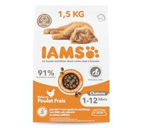 IAMS Vitality Croquettes Chatons – Poulet frais – Sans OGM ni colorants/arômes artificiels – 1,5 kg
