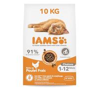 Iams Vitality - Croquettes Super Premium Chatons - savoureuses complètes équilibrées - Favorise Croissance et Vitalité - Au Poulet Frais - sans OGM Colorant arôme Artificiel - Sac refermable de 10 kg