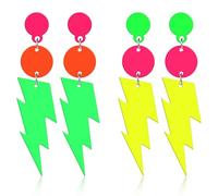 IANFAN Lot de 2 paires de boucles d'oreilles néon en acrylique pour femme, boucles d'oreilles pendantes rétro pour fêtes à thème des années 80 et nuits lumineuses (jaune et vert)