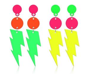 IANFAN Lot de 2 paires de boucles d'oreilles néon en acrylique pour femme, boucles d'oreilles pendantes rétro pour fêtes à thème des années 80 et nuits lumineuses (jaune et vert)