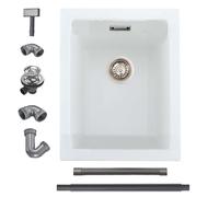 iAnomla Évier Cuisine en Quartz Blanc, 30 X 40 cm, Évier Simple en Composite Encastré/Sous Plan, Évier Commercial Avec Trop-Plein, Kit de Déchets, Adapté Aux Postes de Travail et Aux Évier de Bar