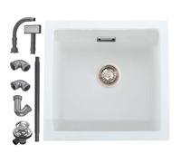 iAnomla Évier Cuisine en Quartz Blanc, 40 X 45 cm, Évier Simple en Composite Encastré/Sous Plan, Évier Commercial Avec Trop-Plein, Kit de Déchets, Adapté Aux Postes de Travail et Aux Évier de Bar