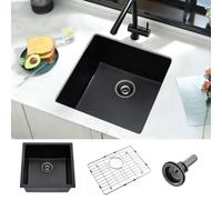 iAnomla - Évier de cuisine encastrable - 53,3 x 45,7 cm - Petit évier de cuisine en composite de quartz noir - Éviers de cuisine d'extérieur avec grille inférieure