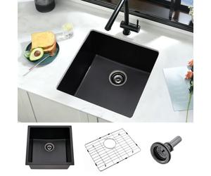 iAnomla - Évier de cuisine encastrable - 53,3 x 45,7 cm - Petit évier de cuisine en composite de quartz noir - Éviers de cuisine d'extérieur avec grille inférieure